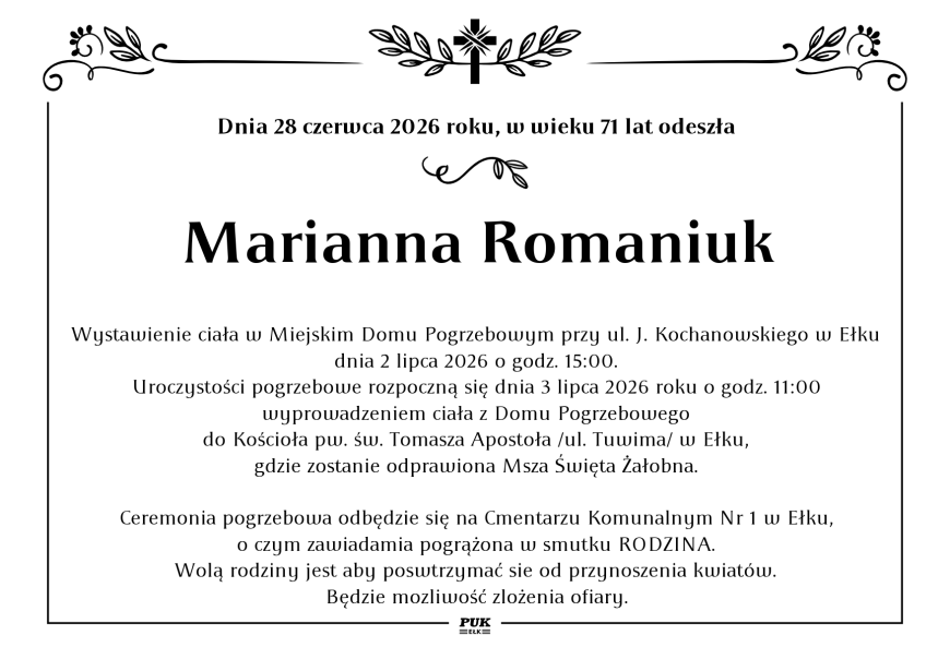 Marianna Romaniuk - nekrolog